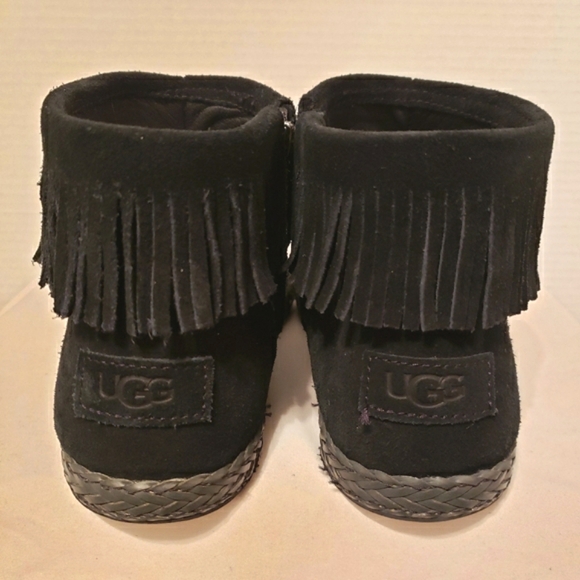 UGG Kennadi Suede Ankle Booties Boho Hard Sole Moccasins Fringe Black 8.5 - Picture 6 of 13